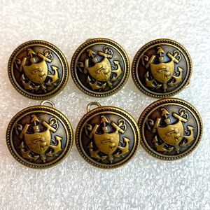 Lot of 6 Vintage Metal Naval Uniform Buttons with cotter pins
